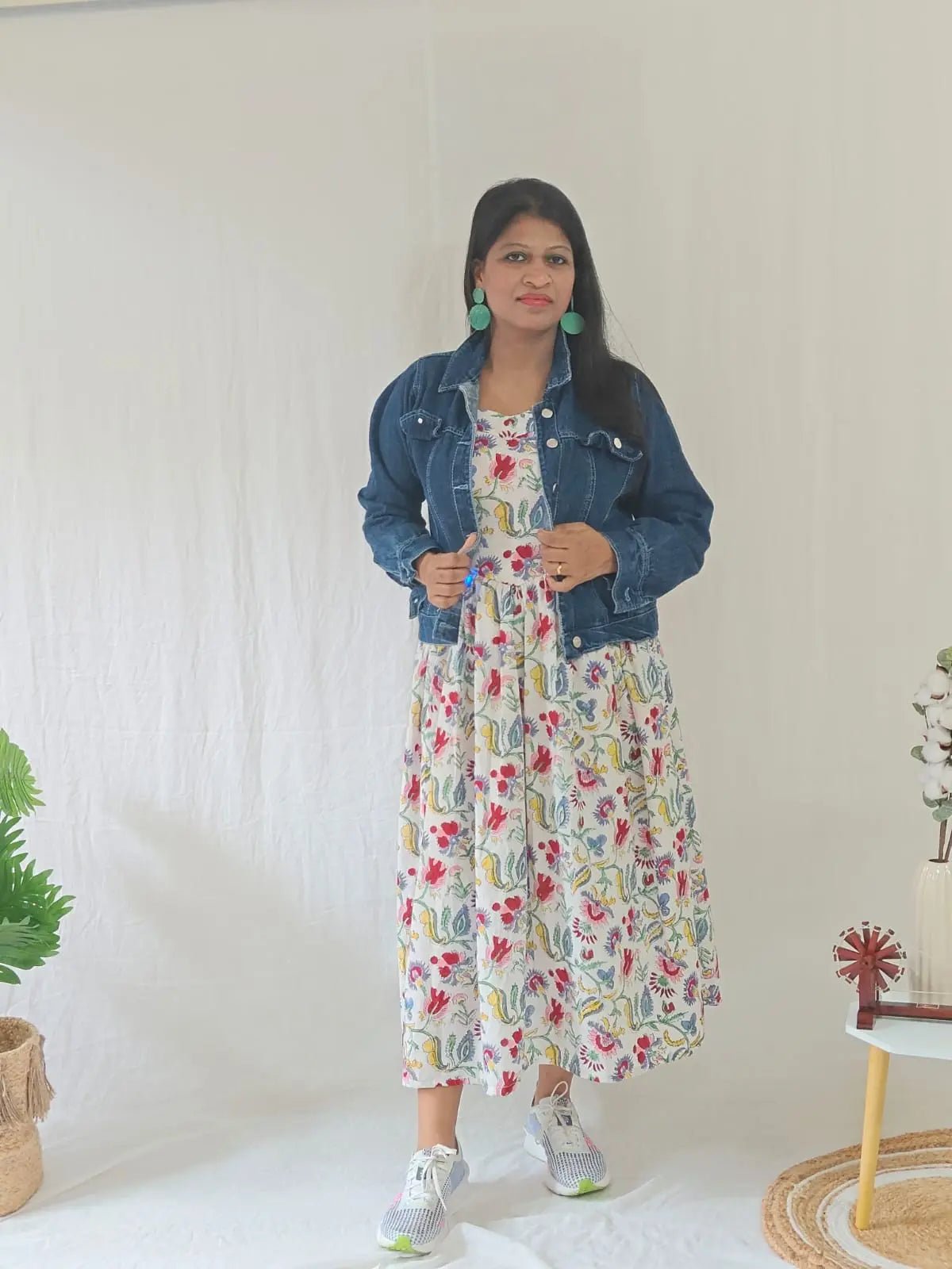 Green Vanika Dress for Women | Comfortable Everyday Cotton Dress – Womens Dress on Brown Living™. SKU: JUL25-WMD-FGEJ-SG-1. Img 7.