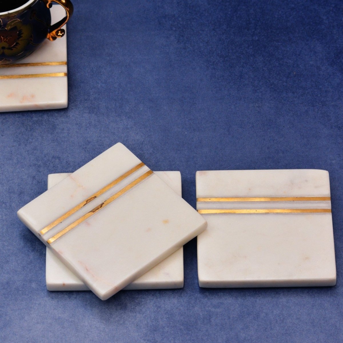 Green White Indian Round Marble Coasters (Set of 4) – Coasters by The Mohraj available on Brown Living™. Square White Marble Inlay Coasters (Set Of 4) . SKU: MB6. Img 10.