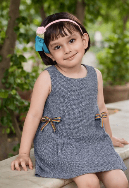 Grey Bow - Detail Dress For Girls | Regular Fit Elegant Party Wear – Kids Daywear Sets on Brown Living™. SKU: PG167_1. Img 4.