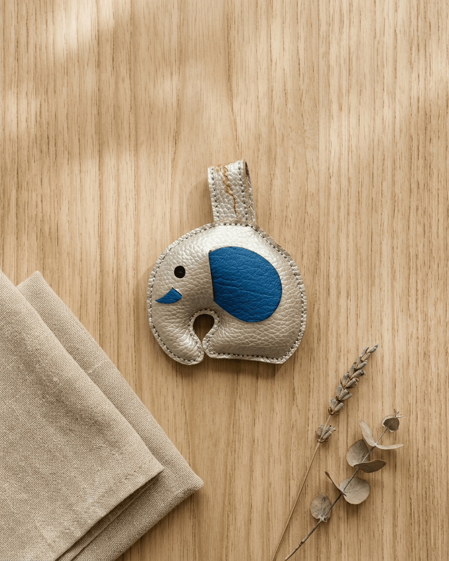 Grey Elephant Charm Keychain – Sustainable Handmade Accessory – Gift on Brown Living™. SKU: KC003G. Img 4.