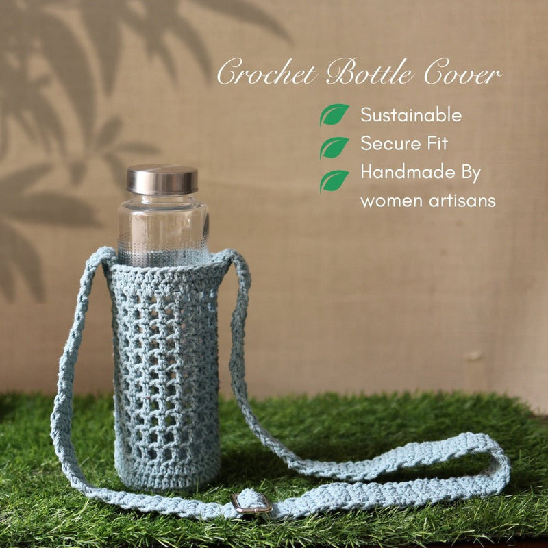 Grey Handmade Crochet Sling Bottle Cover | Verified Sustainable Bottles & Sippers on Brown Living™