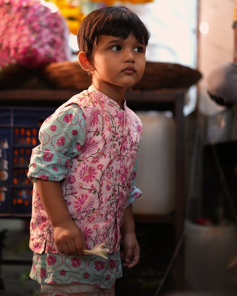 Gul Cotton Blue Floral Kurta – Kids Ethnic Sets by Love The World Today available on Brown Living™. 6 - 12 M . SKU: C34B1BK612. Img 3.
