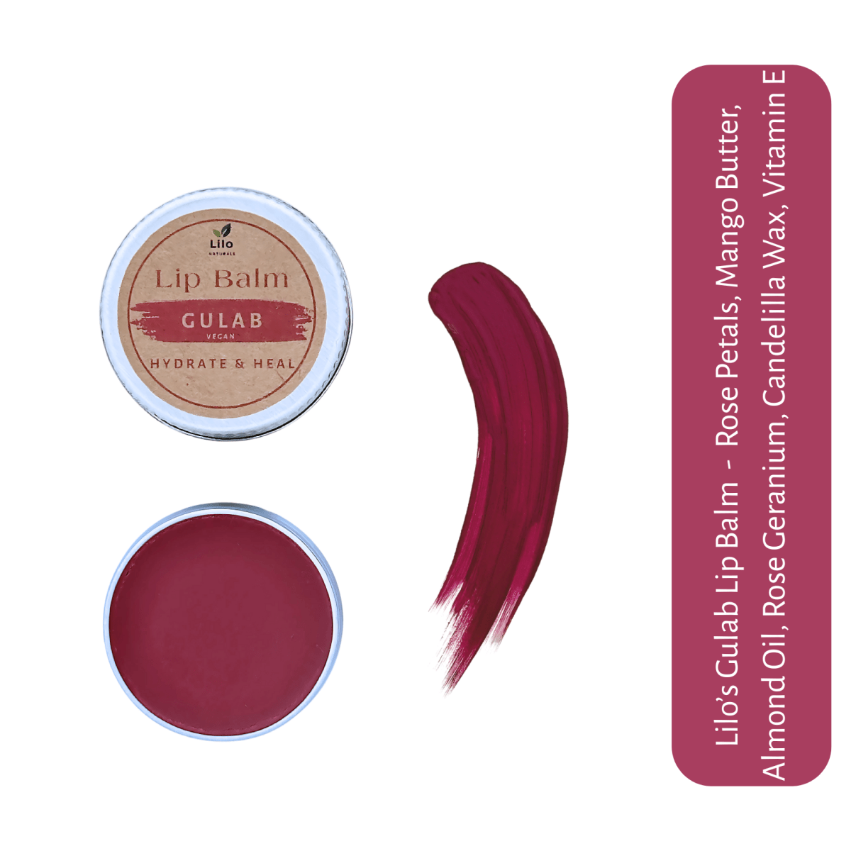 Gulab Lip Balm | For Pigmented & Chapped Lips – Lip Balms by Lilo Naturals available on Brown Living™. Pack Of 1 . SKU: SKU00001 - 1. Img 1.