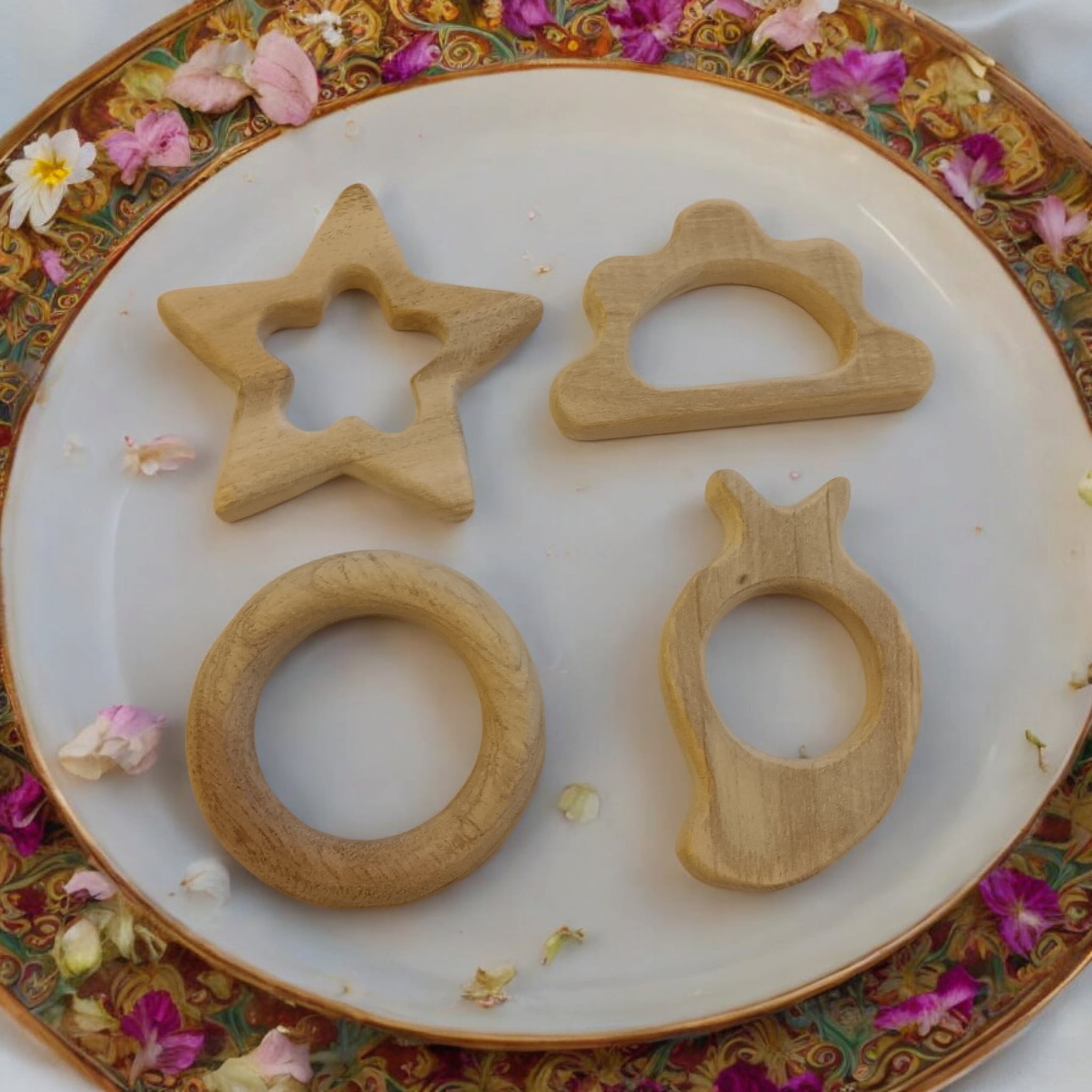 Gum Strengthening Neem Wooden Baby Teethers – Baby Teethers & Soothers on Brown Living™. SKU: T_STR-CLD-RNG-MNG. Img 2.