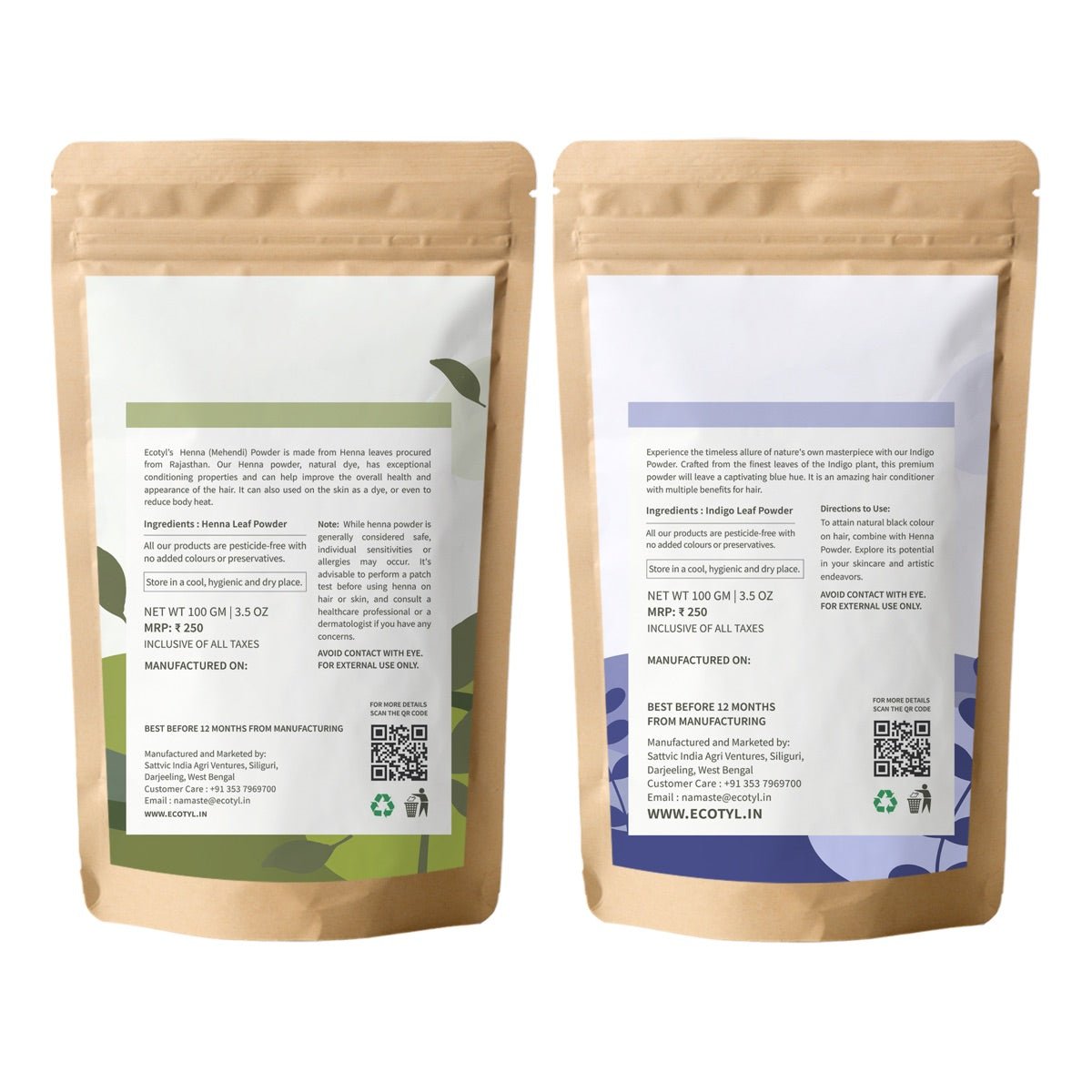 Hair Colour Combo - Henna Powder and Indigo Powder - 100g Each | Verified Sustainable by Brown Living™