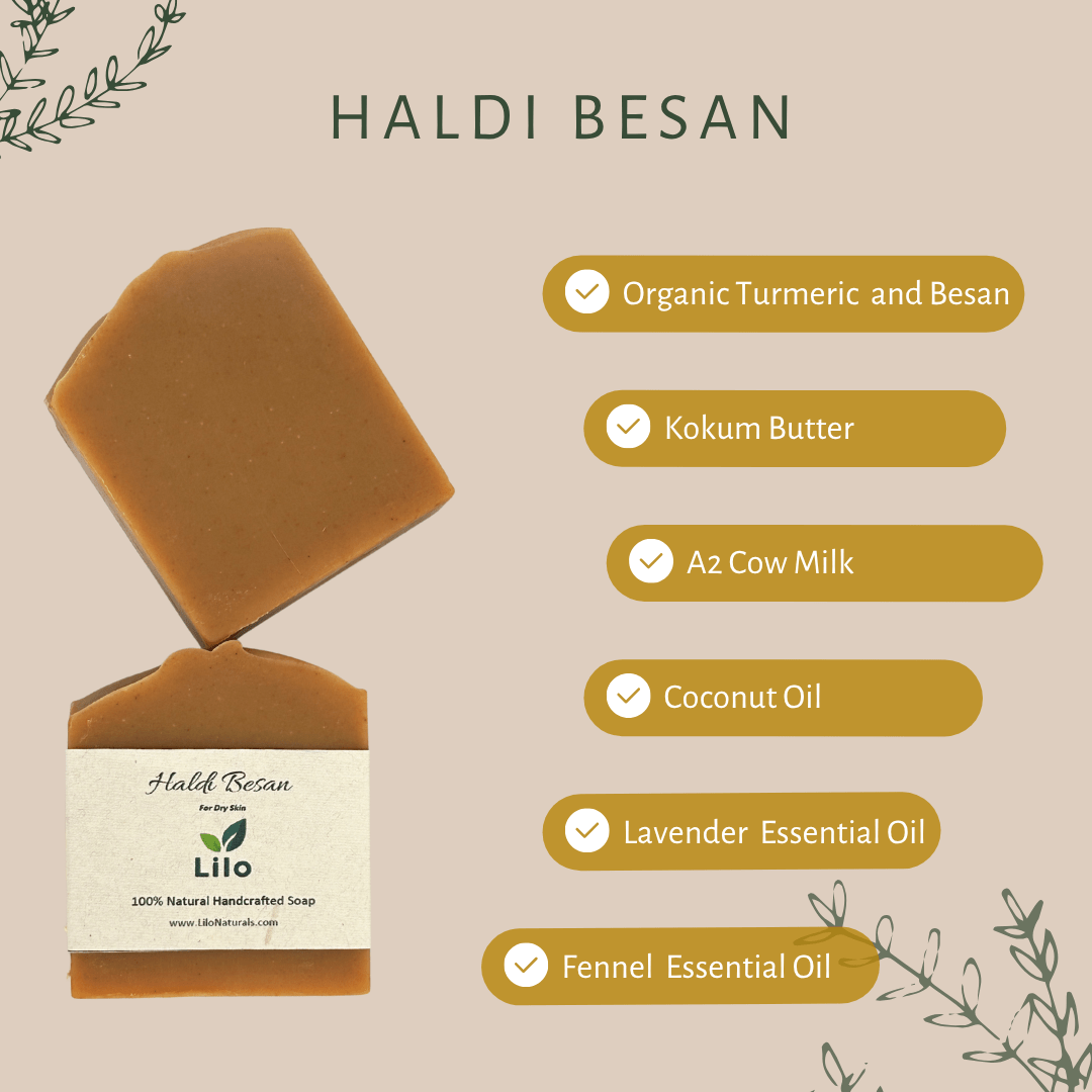 Haldi Besan Soap Bar for Dry, Dull and Acne Prone Skin – Body Soap by Lilo Naturals available on Brown Living™. . SKU: S10020. Img 2.