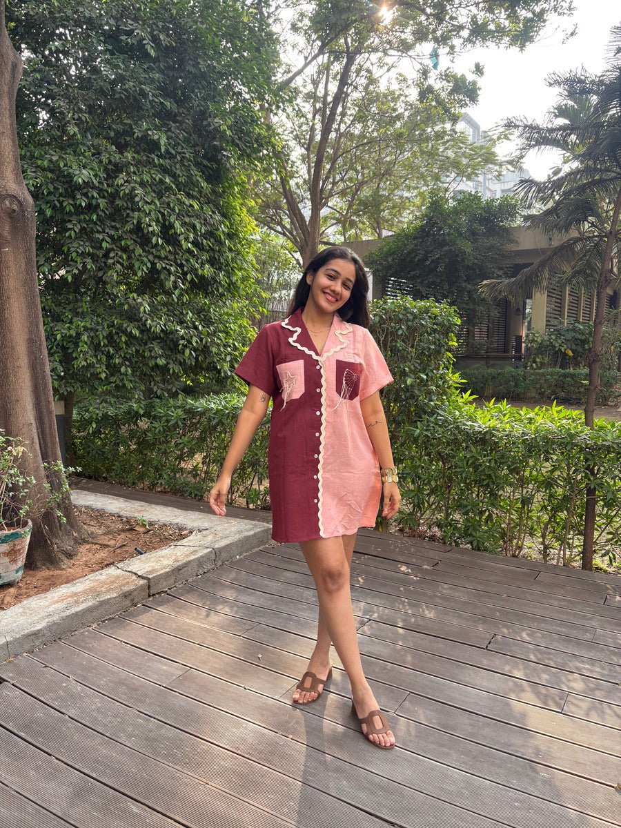 Half and Half Dress for Women | Rose Duet Cotton Midi Dress – Womens Dress on Brown Living™. SKU: TCC-SW25-18-XS. Img 2.