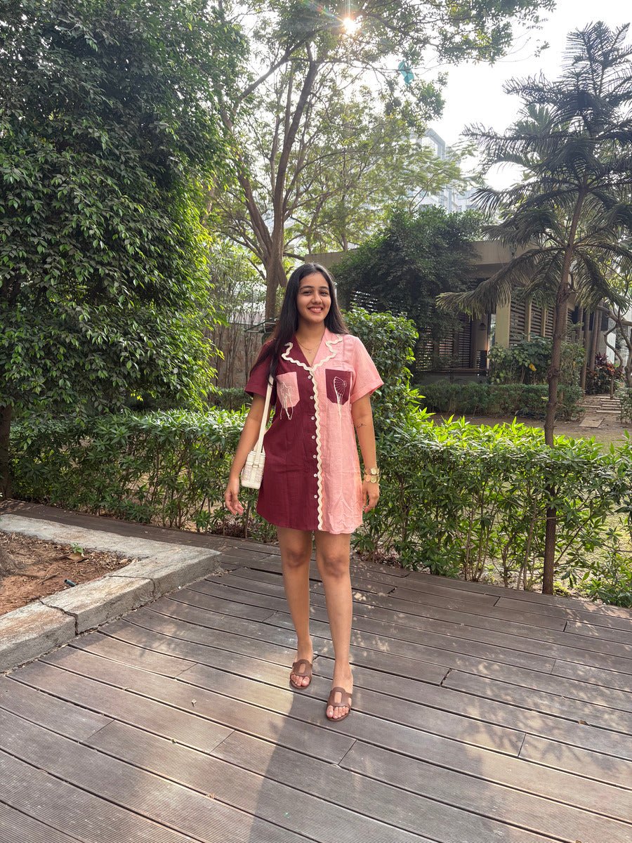 Half and Half Dress for Women | Rose Duet Cotton Midi Dress – Womens Dress on Brown Living™. SKU: TCC-SW25-18-XS. Img 1.