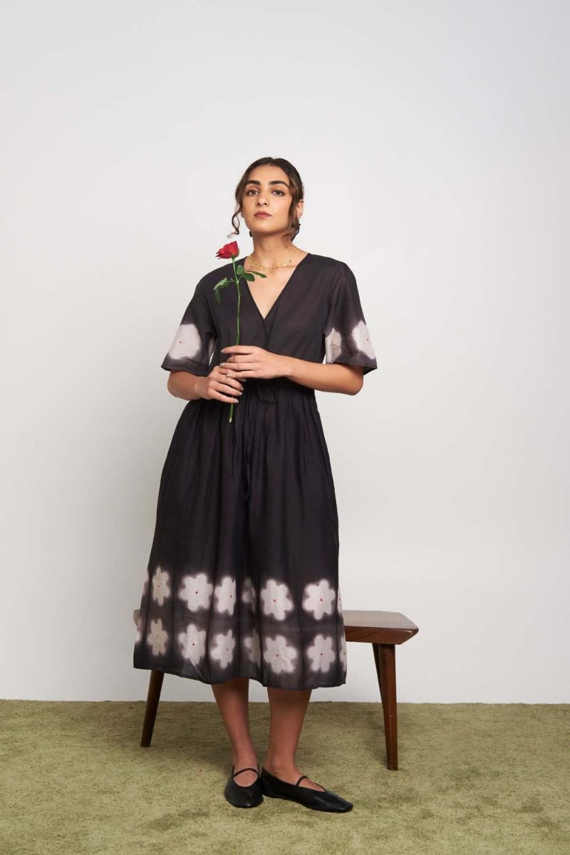 Hana Clamp Organic Cotton Wrap Dress | Naturally Dyed – Womens Dress on Brown Living™. SKU: SOS1003077. Img 1.