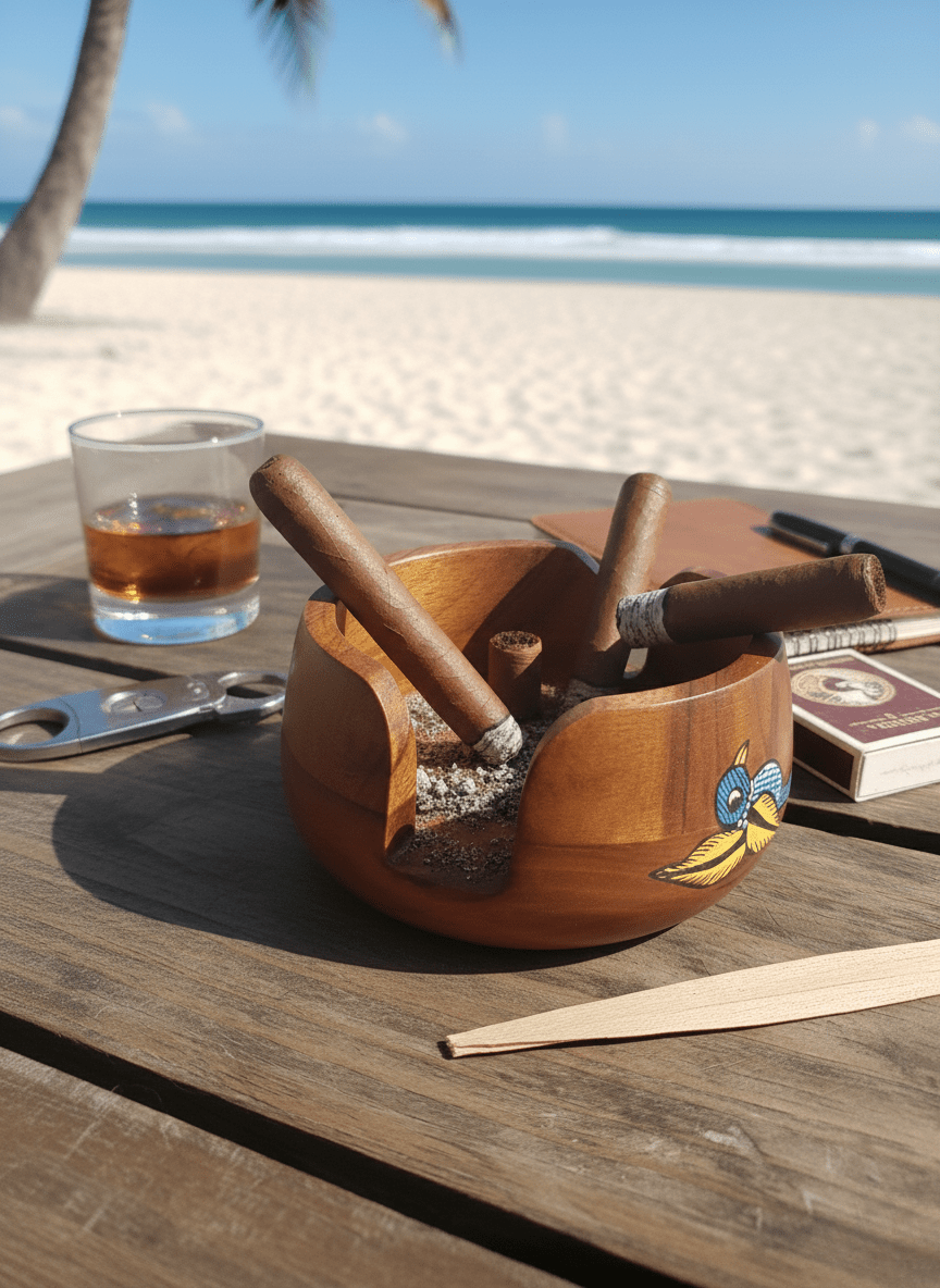 Hand - Carved Gond Art Cigar Ashtray | Artisan Wooden Smoking Accessory – Decor & Artefacts on Brown Living™. SKU: GDBPATMDMC01. Img 2.