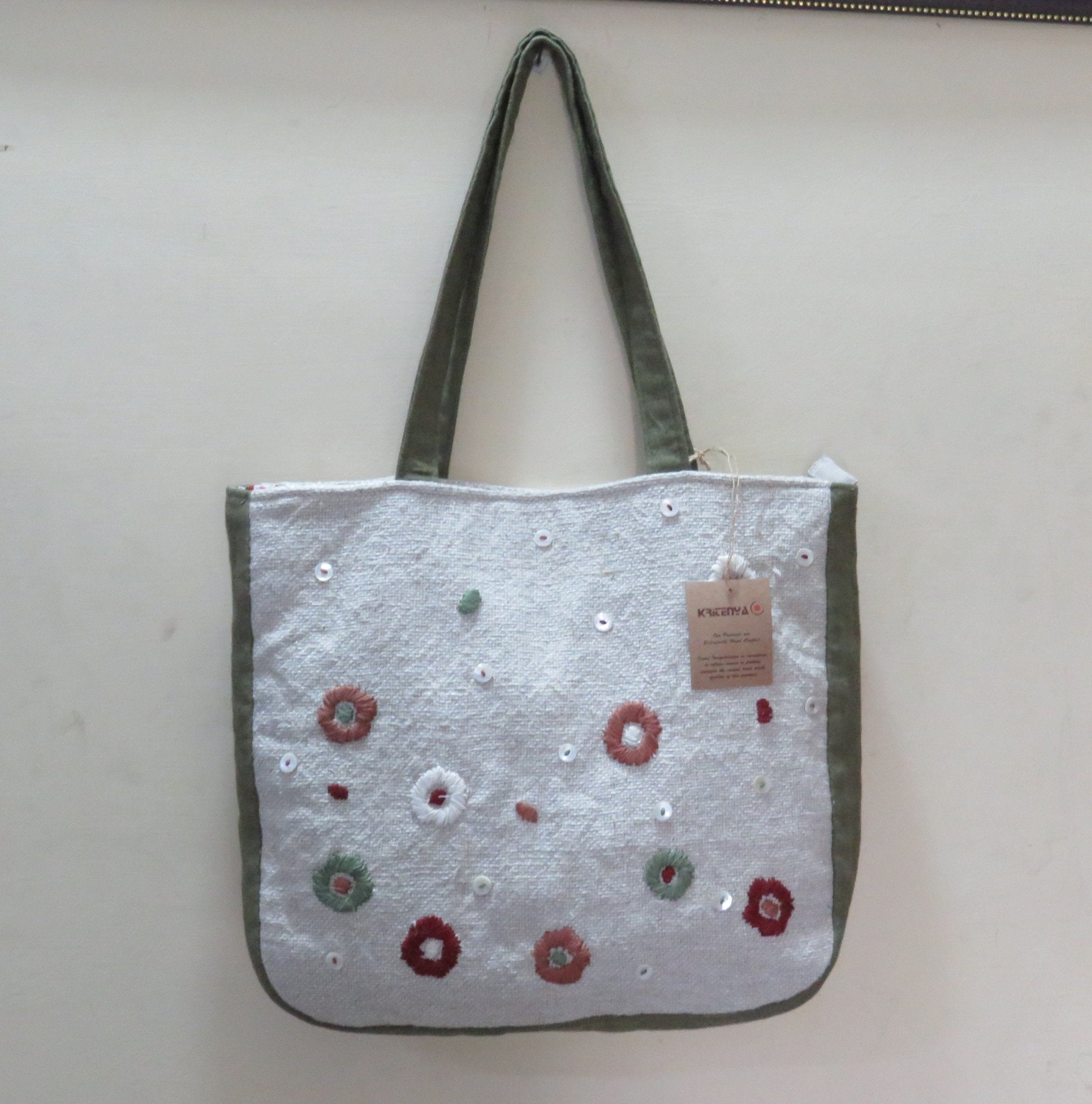 Hand Embroidered Linen Cotton Tote Bag – Womens Bag on Brown Living™. SKU: KRBL04. Img 4.