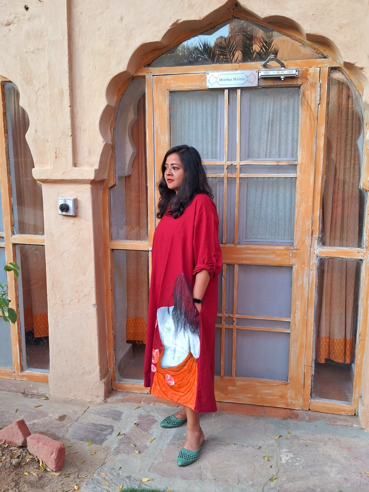 Hand Painted Cotton Long Dress for Women | Artistic Maxi Dress – Womens Dress on Brown Living™. SKU: MUDRAYAS17. Img 9.