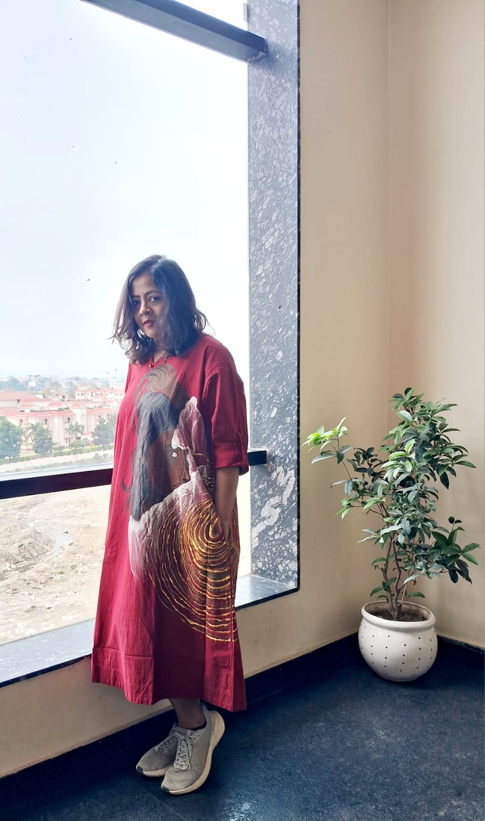 Hand Painted Red Long Dress for Women | Flowing Maxi Dress – Womens Dress on Brown Living™. SKU: MUDRAYAS8. Img 3.