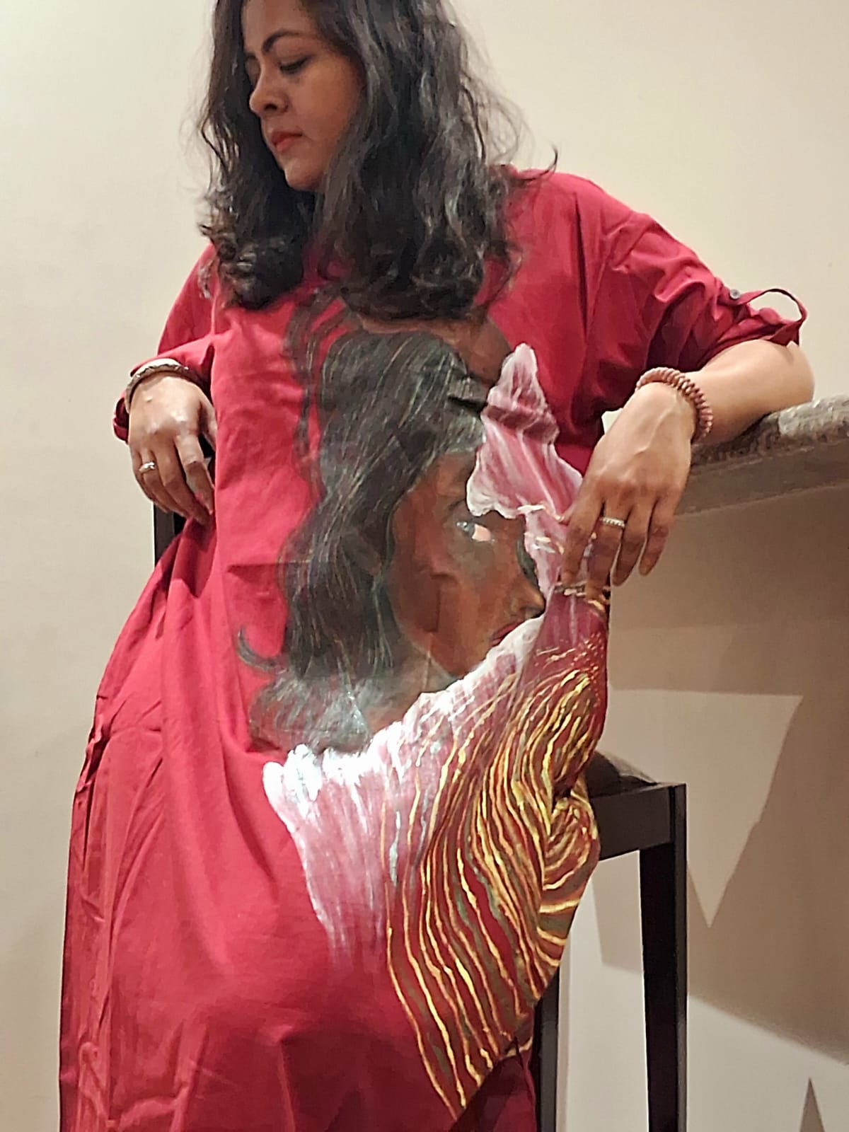 Hand Painted Red Long Dress for Women | Flowing Maxi Dress – Womens Dress on Brown Living™. SKU: MUDRAYAS8. Img 2.