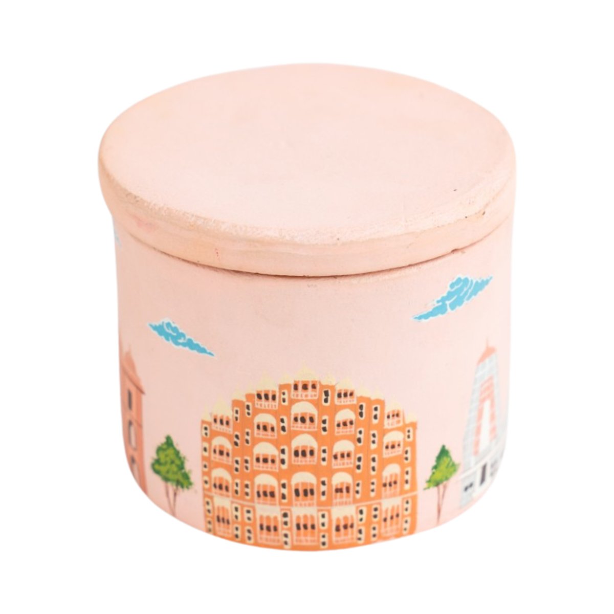 Hand Painted Terracotta Candle with Lid – Candles & Fragrances on Brown Living™. SKU: CN081E. Img 2.
