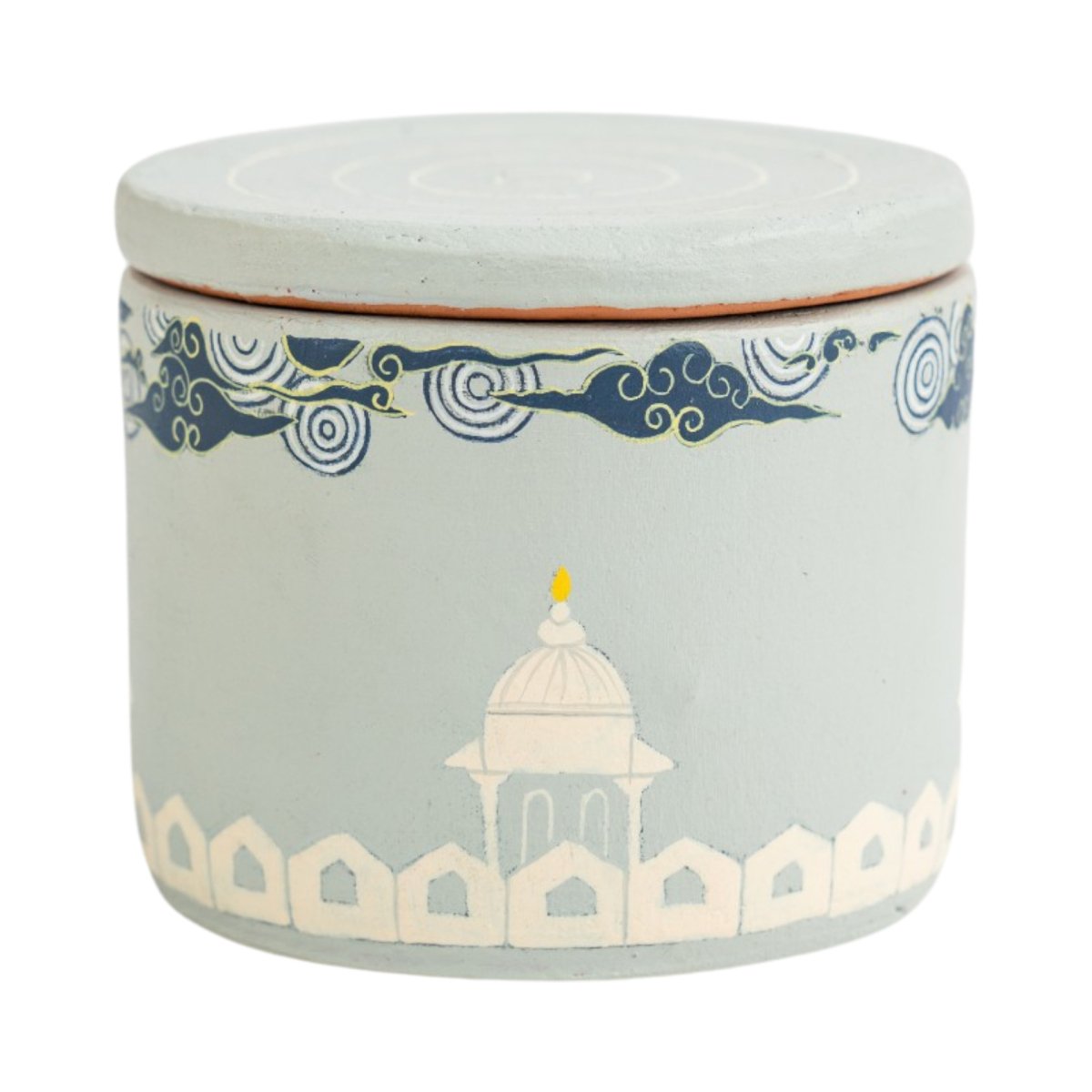 Hand Painted Terracotta Candle with Lid – Candles & Fragrances on Brown Living™. SKU: CN084A. Img 2.