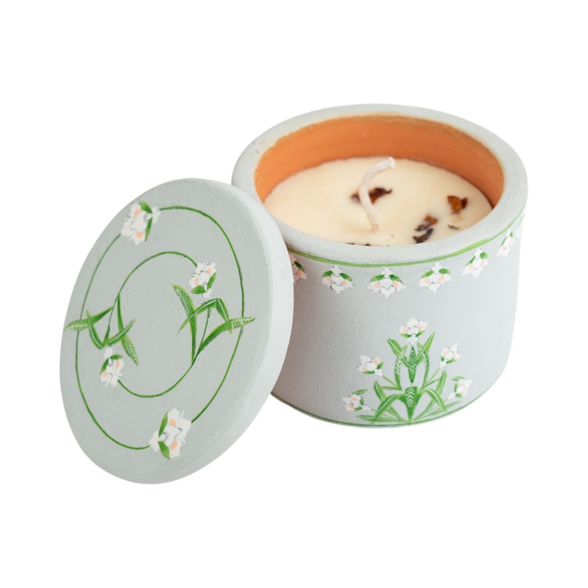 Hand Painted Terracotta Candle with Lid – Candles & Fragrances on Brown Living™. SKU: CN089A. Img 1.