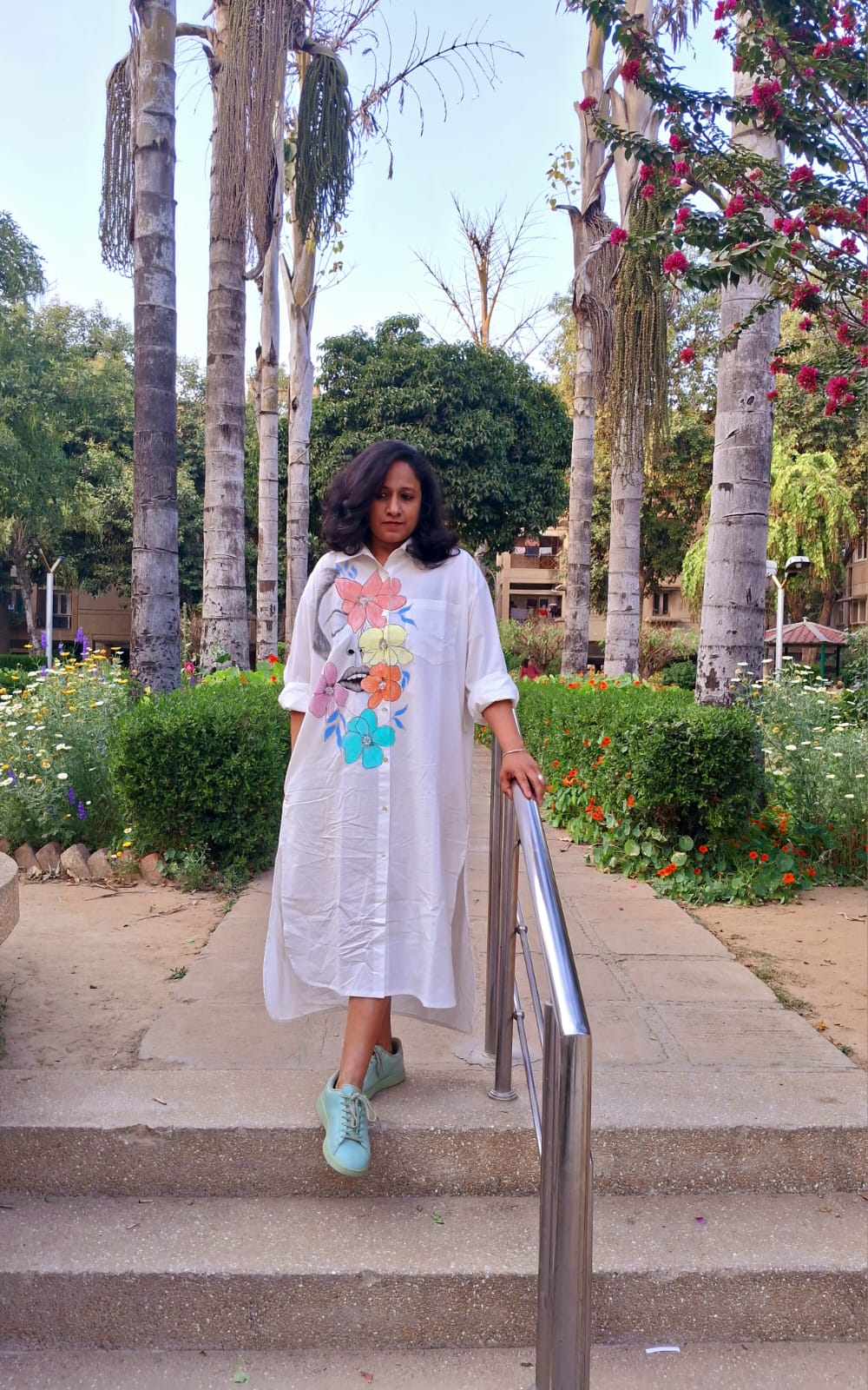 Hand Painted Wearable Art Clothing | Nature Inspired Designer Apparel – Womens Dress on Brown Living™. SKU: MUDRAYAS4. Img 2.