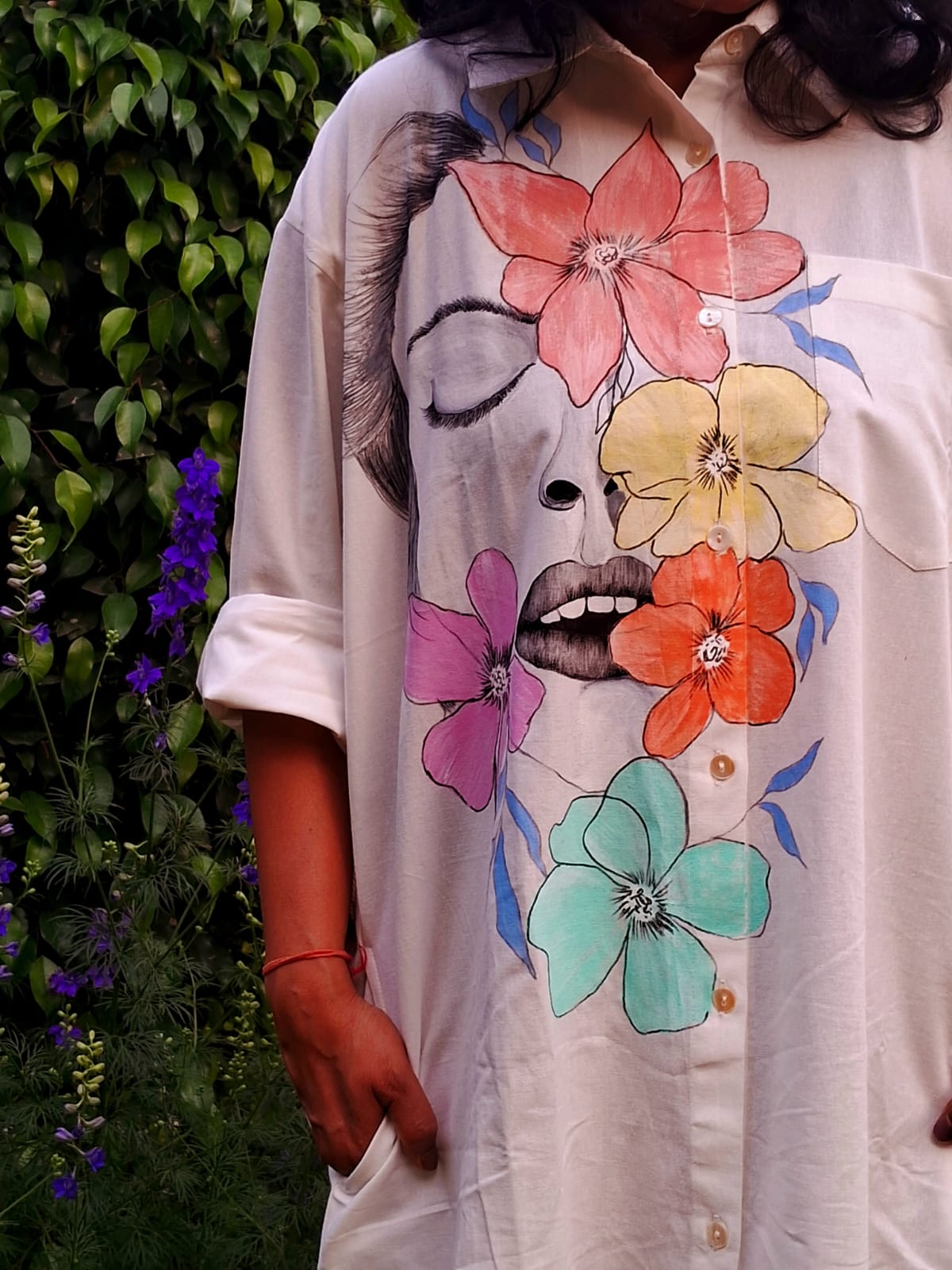 Hand Painted Wearable Art Clothing | Nature Inspired Designer Apparel – Womens Dress on Brown Living™. SKU: MUDRAYAS4. Img 3.