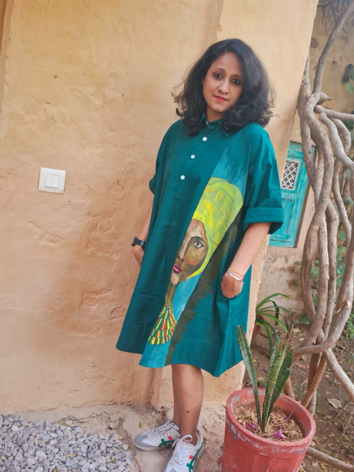 Hand Painted Wearable Art Clothing | Tribal Inspired Designer Apparel – Womens Dress on Brown Living™. SKU: MUDRAYAS10. Img 6.