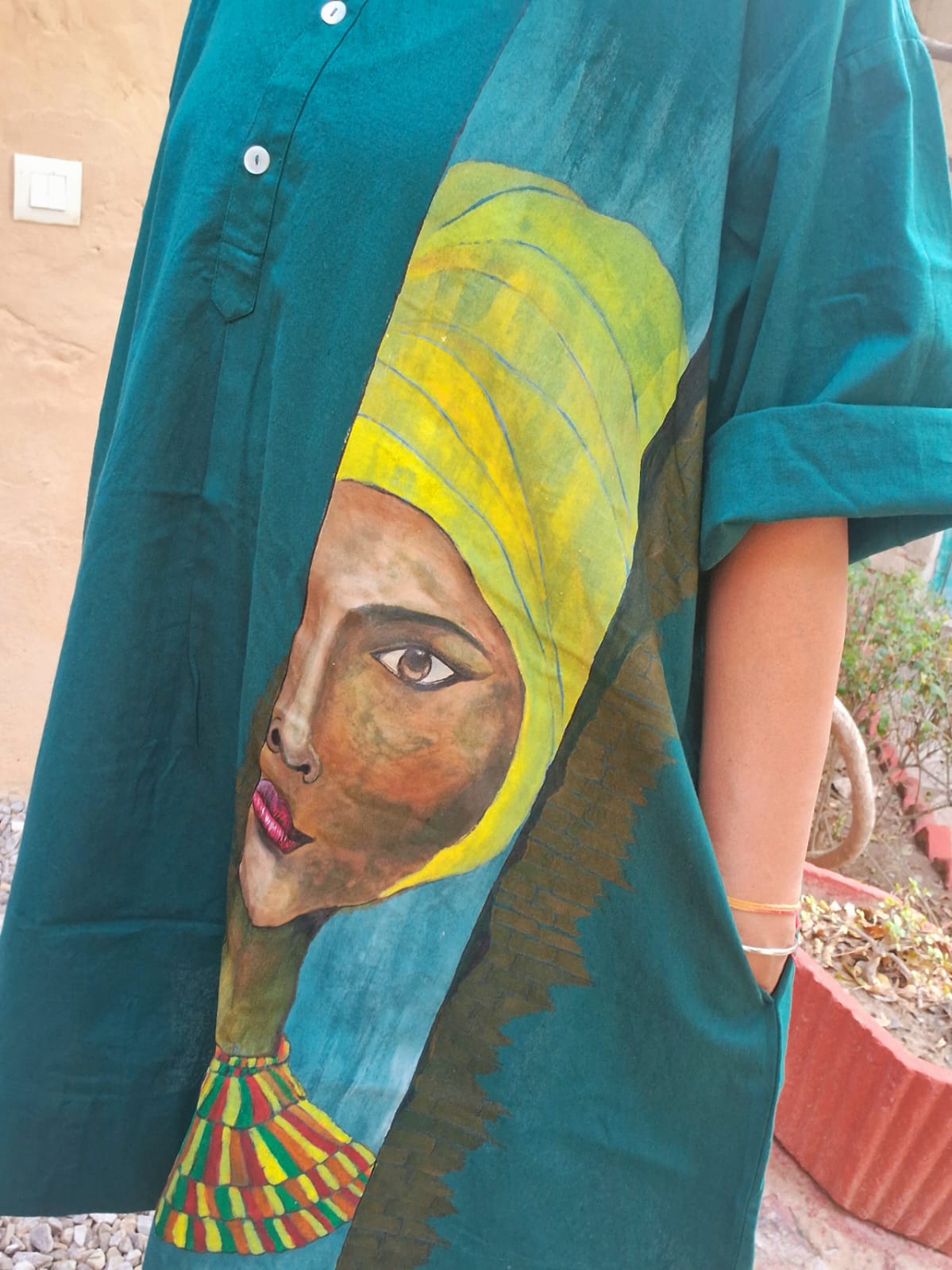 Hand Painted Wearable Art Clothing | Tribal Inspired Designer Apparel – Womens Dress on Brown Living™. SKU: MUDRAYAS10. Img 9.