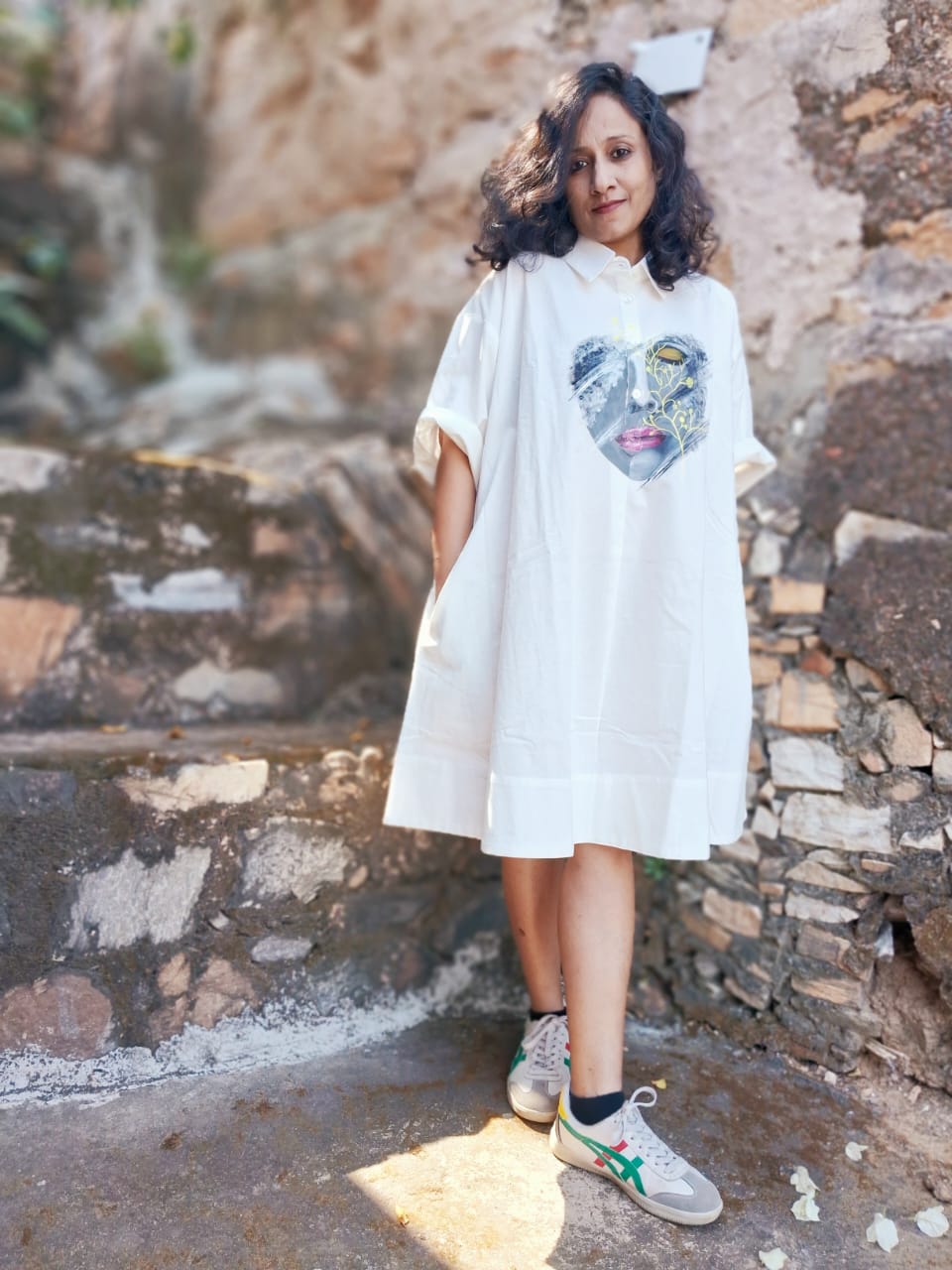 Hand Painted White Shirt Dress for Women