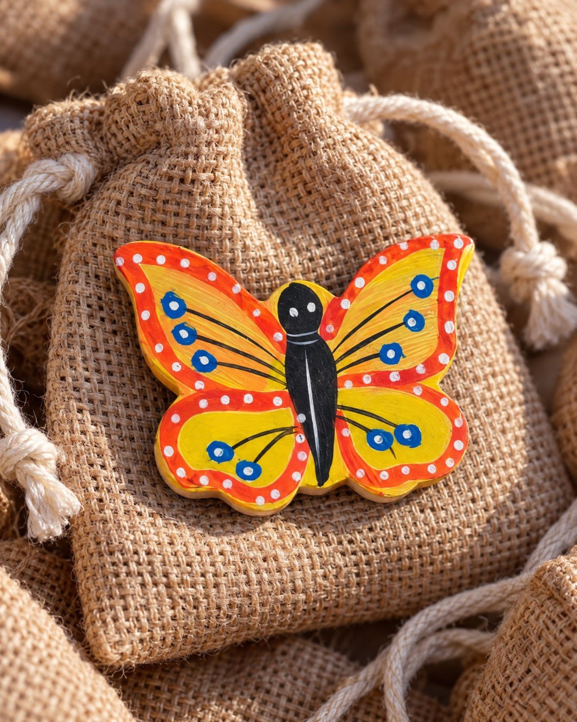 Hand-Painted Wooden Butterfly Fridge Magnet – Action Figures & Collectibles on Brown Living™. SKU: KM03. Img 3.