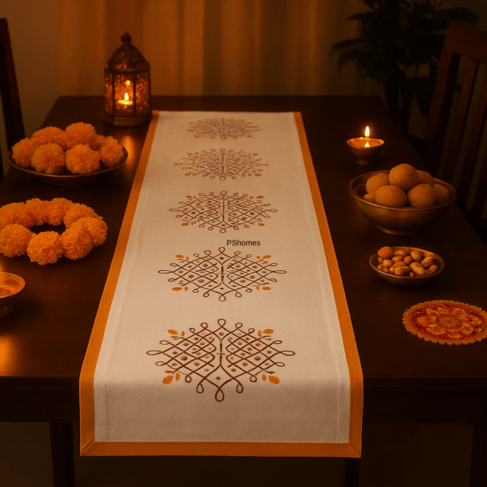 Handblock 100% Cotton Table Runner – 6 x1 Feet – Table Linens on Brown Living™. SKU: RUNNERONLY - KOLLAM - 6FEETn. Img 9.