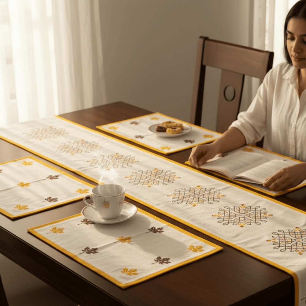 Handblock 100% Cotton Table Runner – 6 x1 Feet – Table Linens on Brown Living™. SKU: RUNNERONLY - KOLLAM - 6FEETn. Img 6.