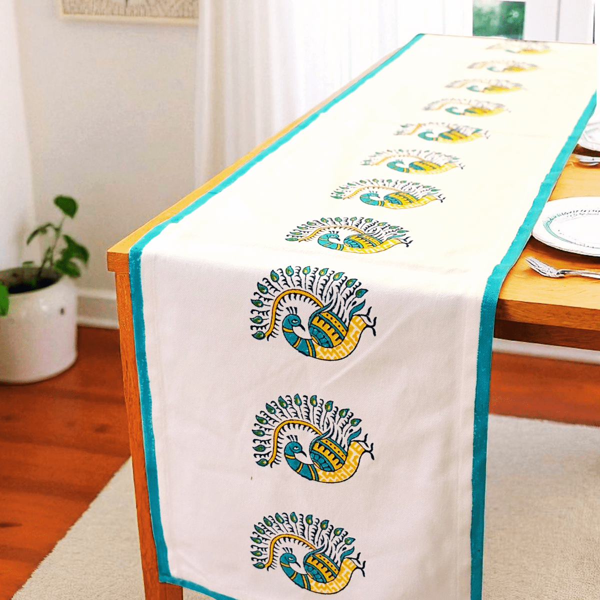 Handblock 100% Cotton Table Runner – 6 x1 Feet – Table Linens on Brown Living™. SKU: RUNNERONLY-KOLLAM-6FEETn. Img 10.