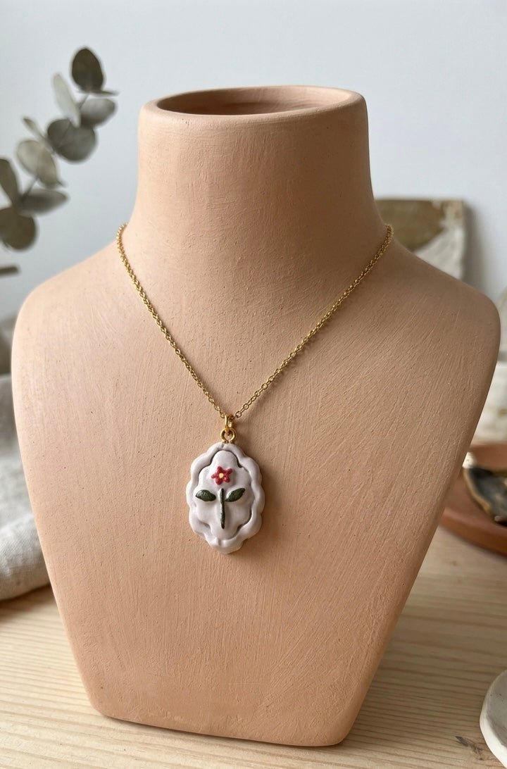 Handcrafted Clay Floral Pendant Necklace – Minimal Botanical Charm – Womens Necklaces on Brown Living™. SKU: 004abdf. Img 2.