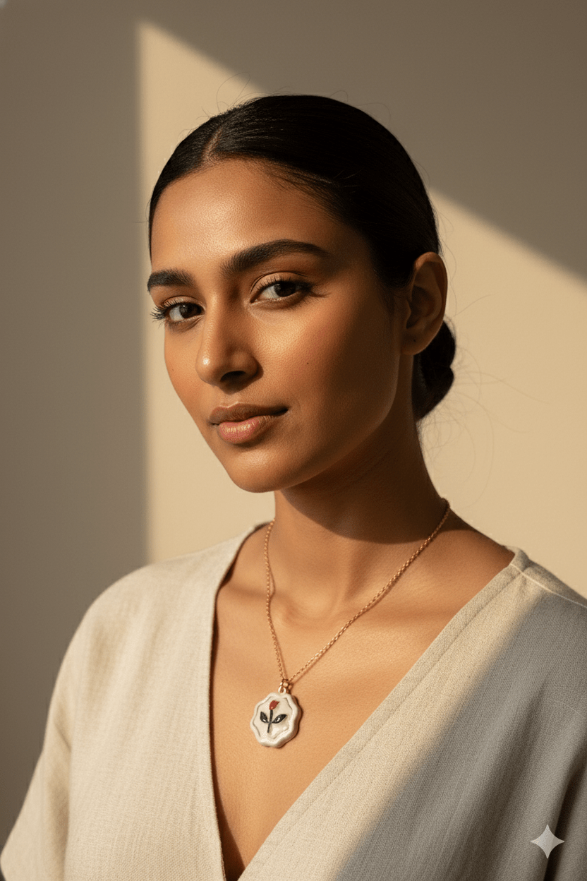 Handcrafted Clay Tulip Pendant Necklace – Minimal Floral Charm – Womens Necklaces on Brown Living™. SKU: 005-abtu. Img 1.