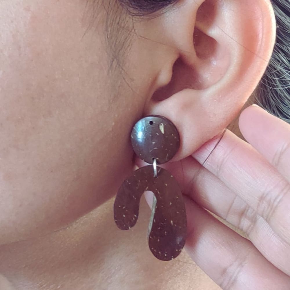 Handcrafted Coco Earth Drops Coconut Shell Earrings – Womens Jewellery on Brown Living™. SKU: OEP105a. Img 10.