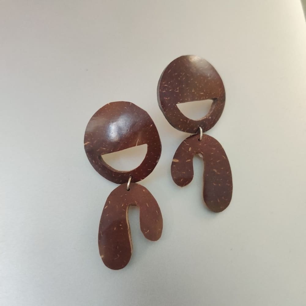 Handcrafted Coco Earth Drops Coconut Shell Earrings – Womens Jewellery on Brown Living™. SKU: OEP105a. Img 9.