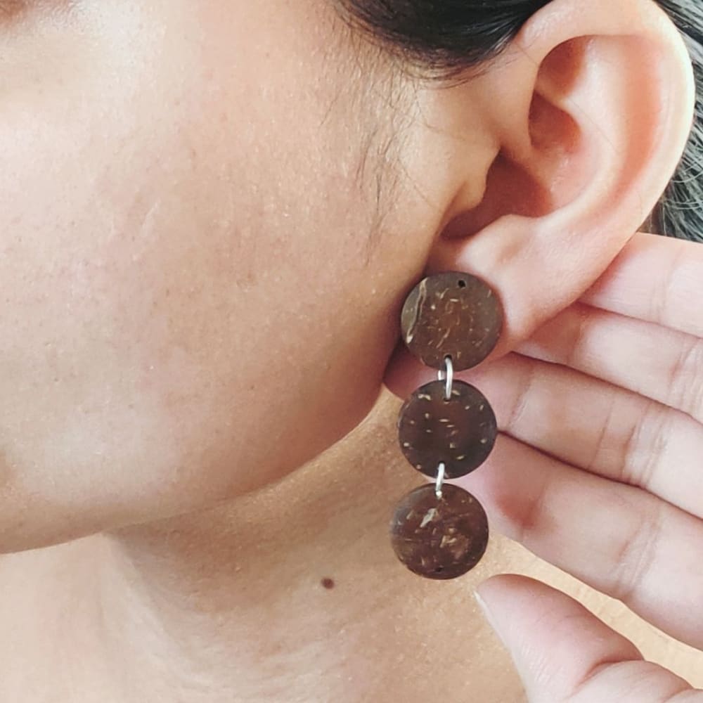 Handcrafted Coco Earth Drops Coconut Shell Earrings – Womens Jewellery on Brown Living™. SKU: OEP106a. Img 13.
