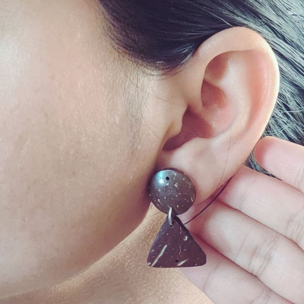 Handcrafted Coco Earth Drops Coconut Shell Earrings – Womens Jewellery on Brown Living™. SKU: OEP106a. Img 14.