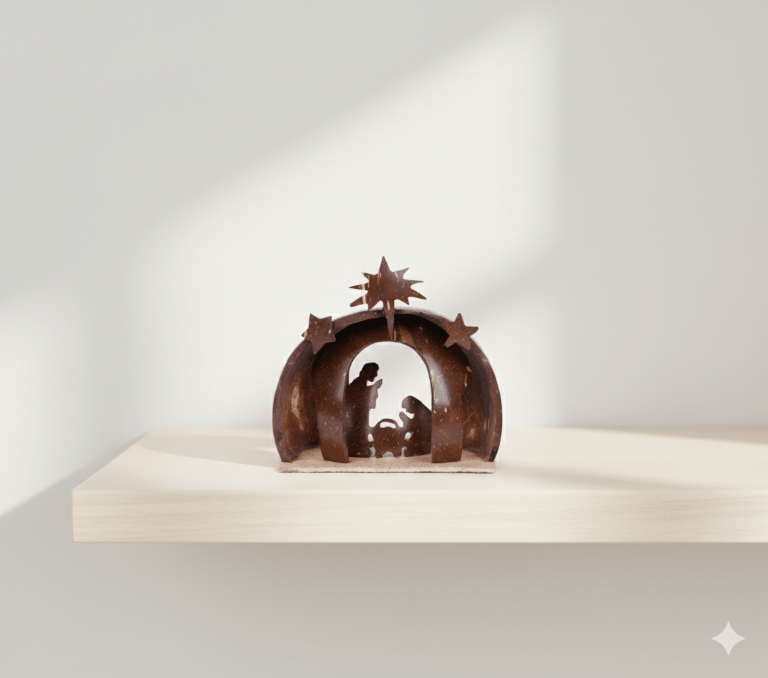 Handcrafted Coconut Shell Nativity Light –Eco - Friendly Christmas Decor – Gift Giving on Brown Living™. SKU: KOTT002. Img 4.
