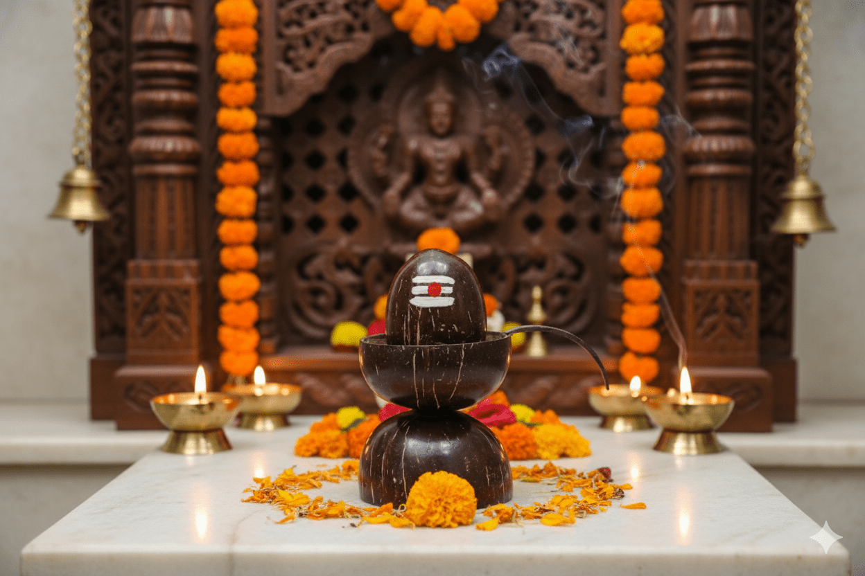 Handcrafted Coconut Shell Shiva Statue – Eco - Friendly Home Décor – Pooja Needs on Brown Living™. SKU: KOTT007. Img 1.
