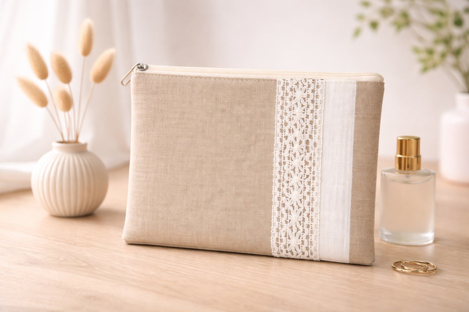 Handcrafted Cotton Travel Pouch – Eco - Friendly Lightweight Organizer – Travel Accessories on Brown Living™. SKU: GCP01-GREEN. Img 1.
