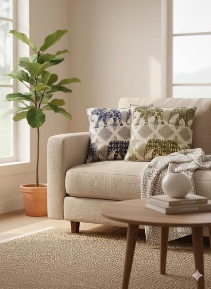 Handcrafted Cushion Covers | Upcycled Cloth Textures – Covers & Inserts on Brown Living™. SKU: IA-BL04. Img 3.