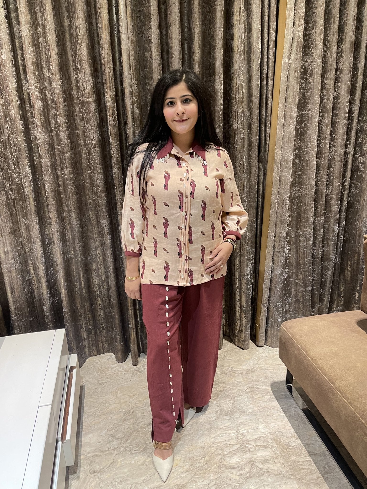 Handcrafted Ethical Birdie Cotton Co - Ord Outfit – Womens Co - Ord Sets on Brown Living™. SKU: TCC - LDV - 83 - XS. Img 6.