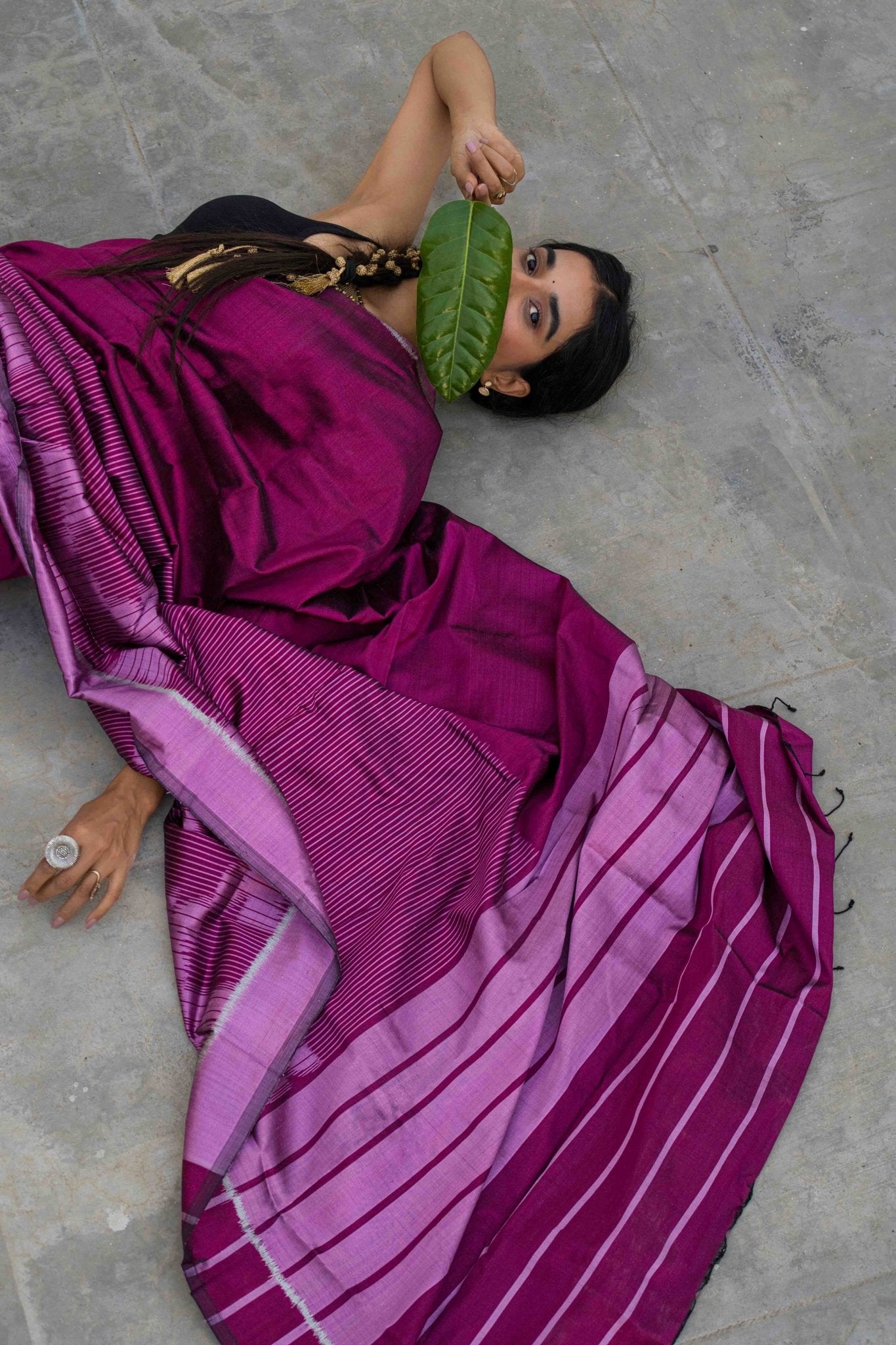Handcrafted Floral - Inspired Stemline Mulberry Silk Saree – Womens Saree on Brown Living™. SKU: SS24SA01. Img 3.