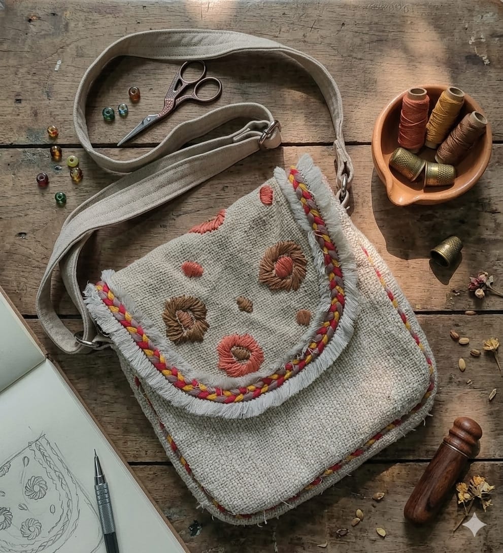 Handcrafted Linen - Cotton Sling Bag – Sling Bag on Brown Living™. SKU: KRBL02. Img 2.