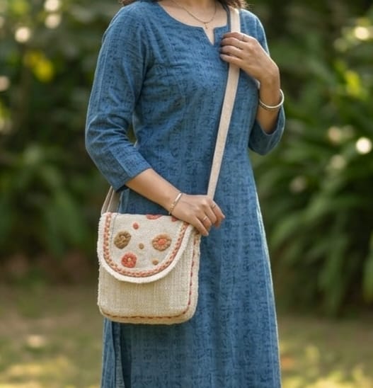 Handcrafted Linen - Cotton Sling Bag – Sling Bag on Brown Living™. SKU: KRBL02. Img 5.