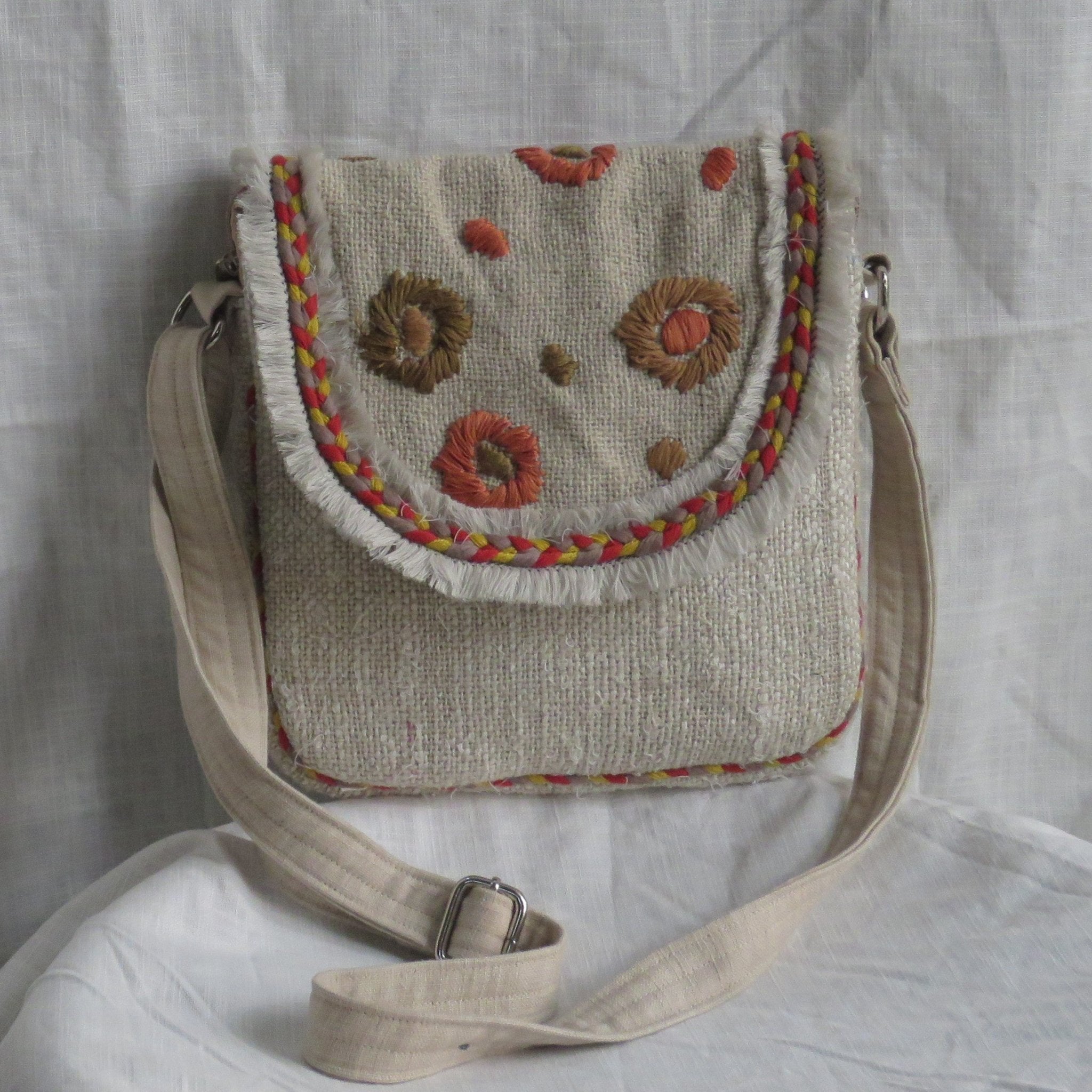 Handcrafted Linen - Cotton Sling Bag – Sling Bag on Brown Living™. SKU: KRBL02. Img 1.
