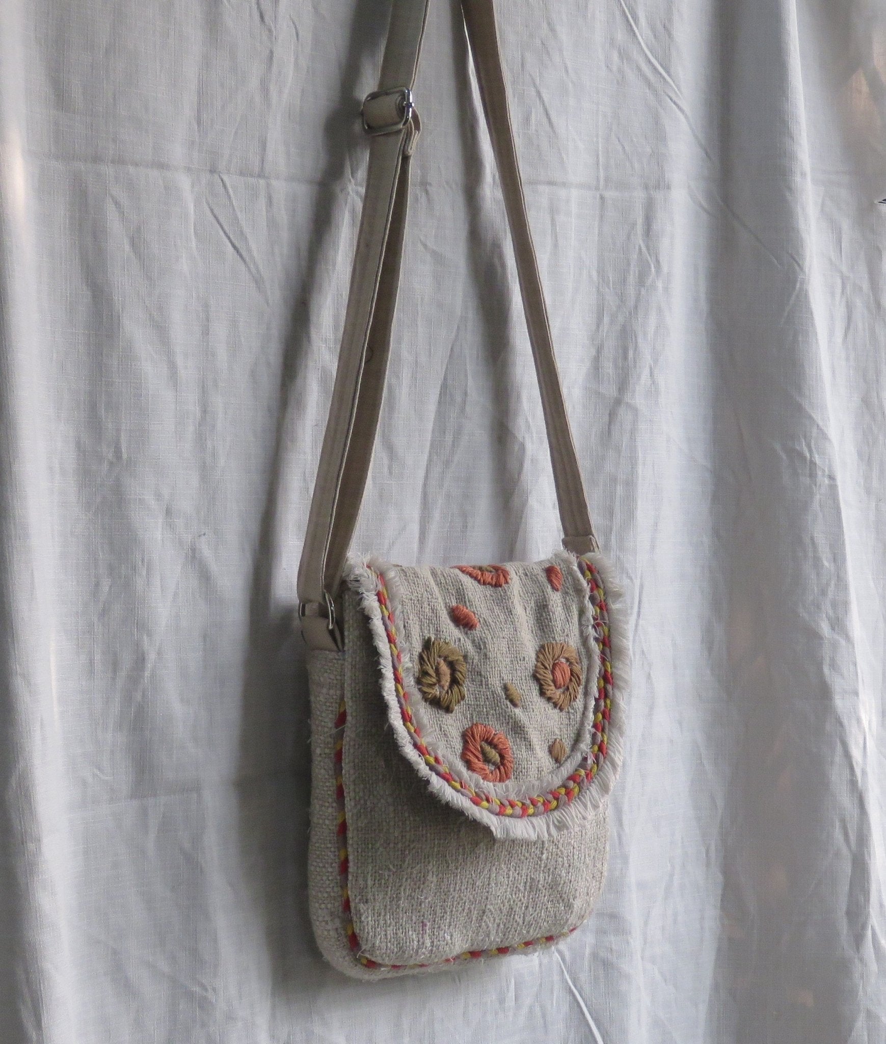 Handcrafted Linen - Cotton Sling Bag – Sling Bag on Brown Living™. SKU: KRBL02. Img 4.