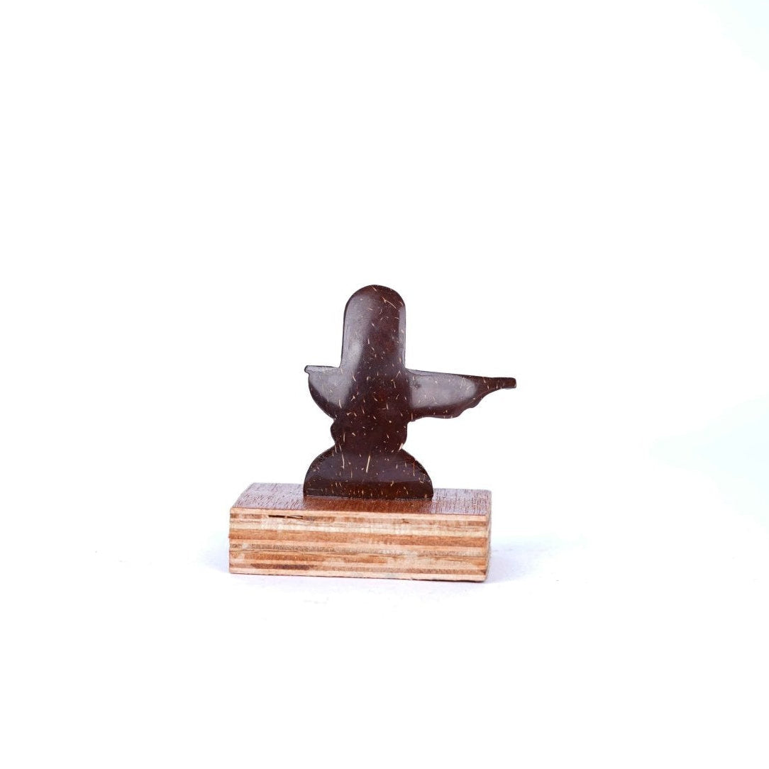 Handcrafted Shiva Statue | Coconut Shell Idol on Wooden Base – Art & Craft Supplies on Brown Living™. SKU: KOTT021. Img 1.