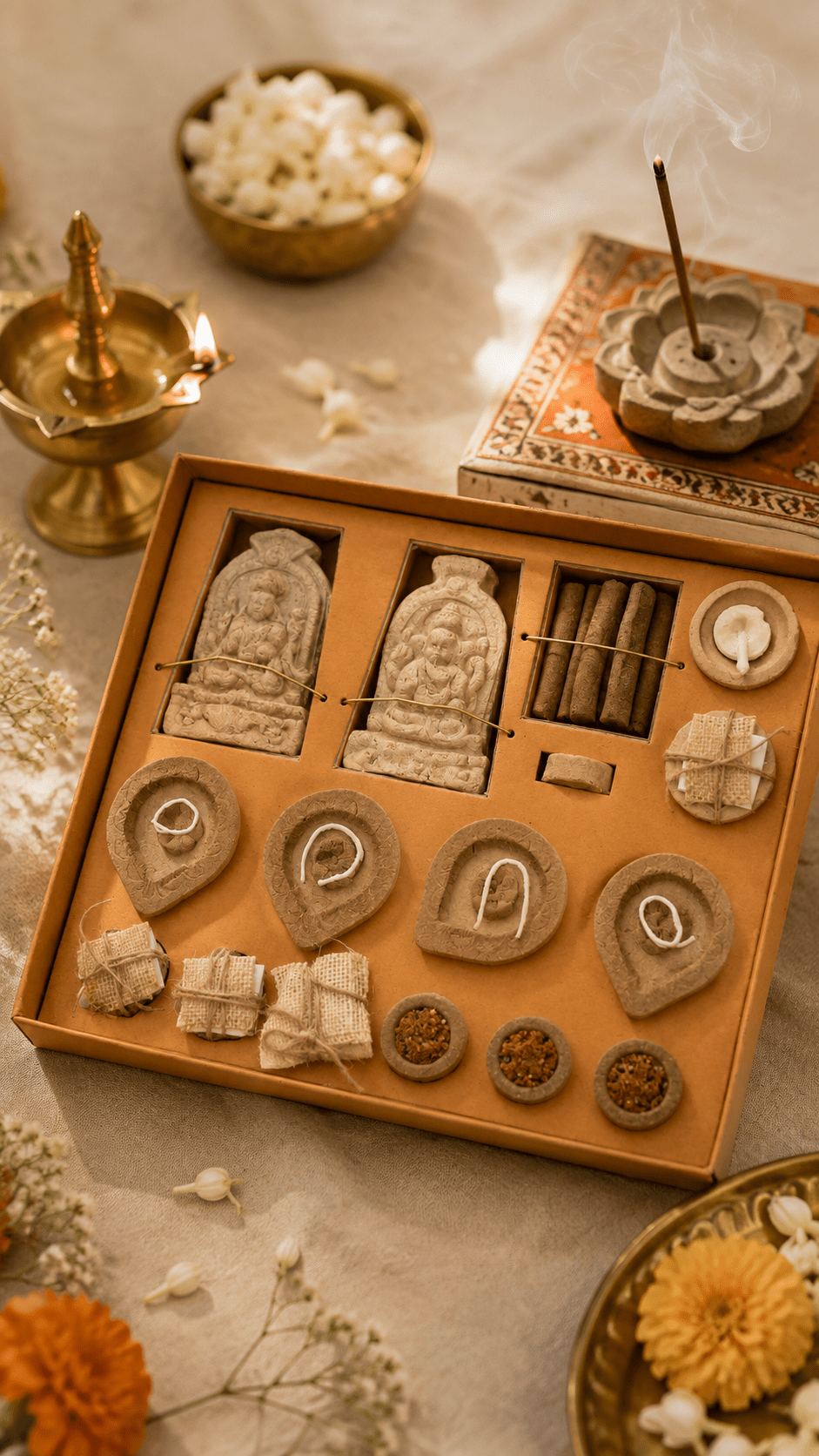 Handcrafted Sustainable Puja Kit | Natural Puja Samagri – Gift on Brown Living™. SKU: FFGISPBA01. Img 1.