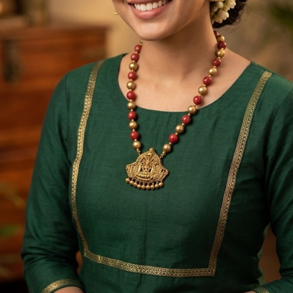 Handcrafted Terracotta Lakshmi Pendant Necklace – Womens Necklaces on Brown Living™. SKU: KOTT-T008. Img 1.