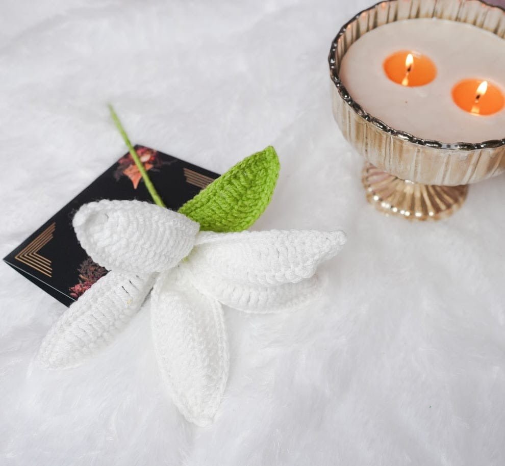 Handcrafted White Crochet Lily Flower | Elegant Handmade Décor – Home Decor on Brown Living™. SKU: DF-390. Img 6.